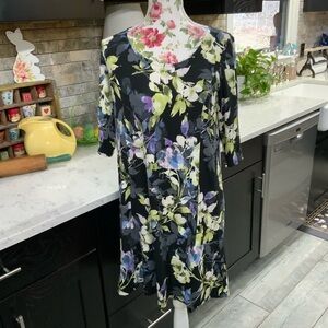 J Jill Wearever Swing Dress Moonlit Garden Floral Stretch Women’s Small Petite